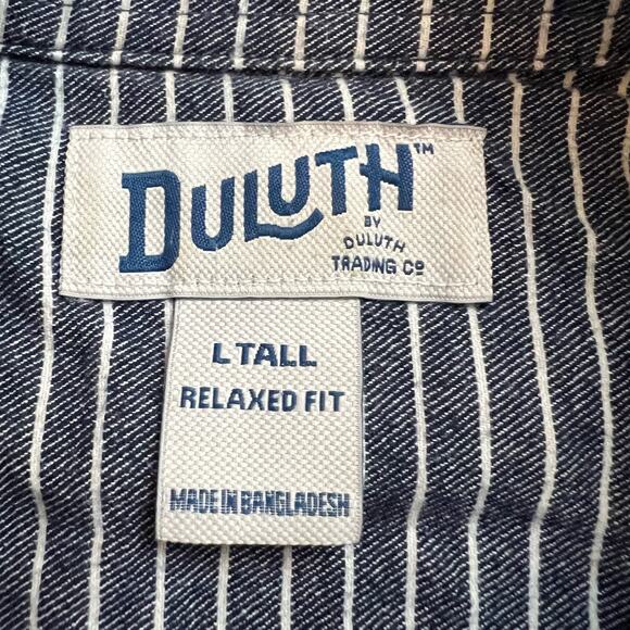 Duluth Trading Shirt Mens Large Tall Free Swingin Flannel Relaxed Stripe Blue - Picture 4 of 8